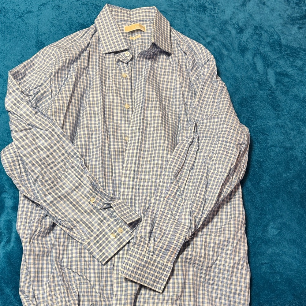 Michael Kors Blue and White Checkered Shirt